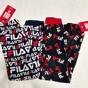 2 for $14 NWT Fila Boys 2 Pair Pyjama Bottoms Fleece FR Size 8 Elastic Waist